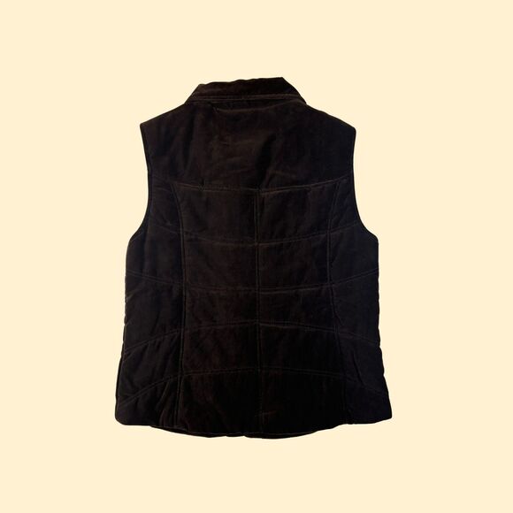 90s/Y2K brown velour puffer vest by Tweeds, vintage XL womens sleeveless jacket - Picture 5 of 7